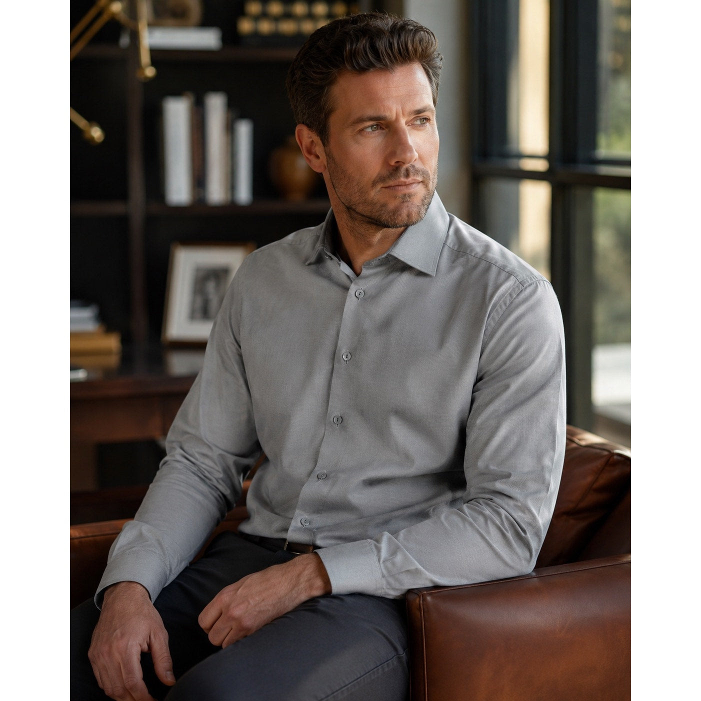 Eton Twill Weave Wrinkle Free Long Sleeve Button Down in Gray, Black — Size 16/41 (Large) // Preowned