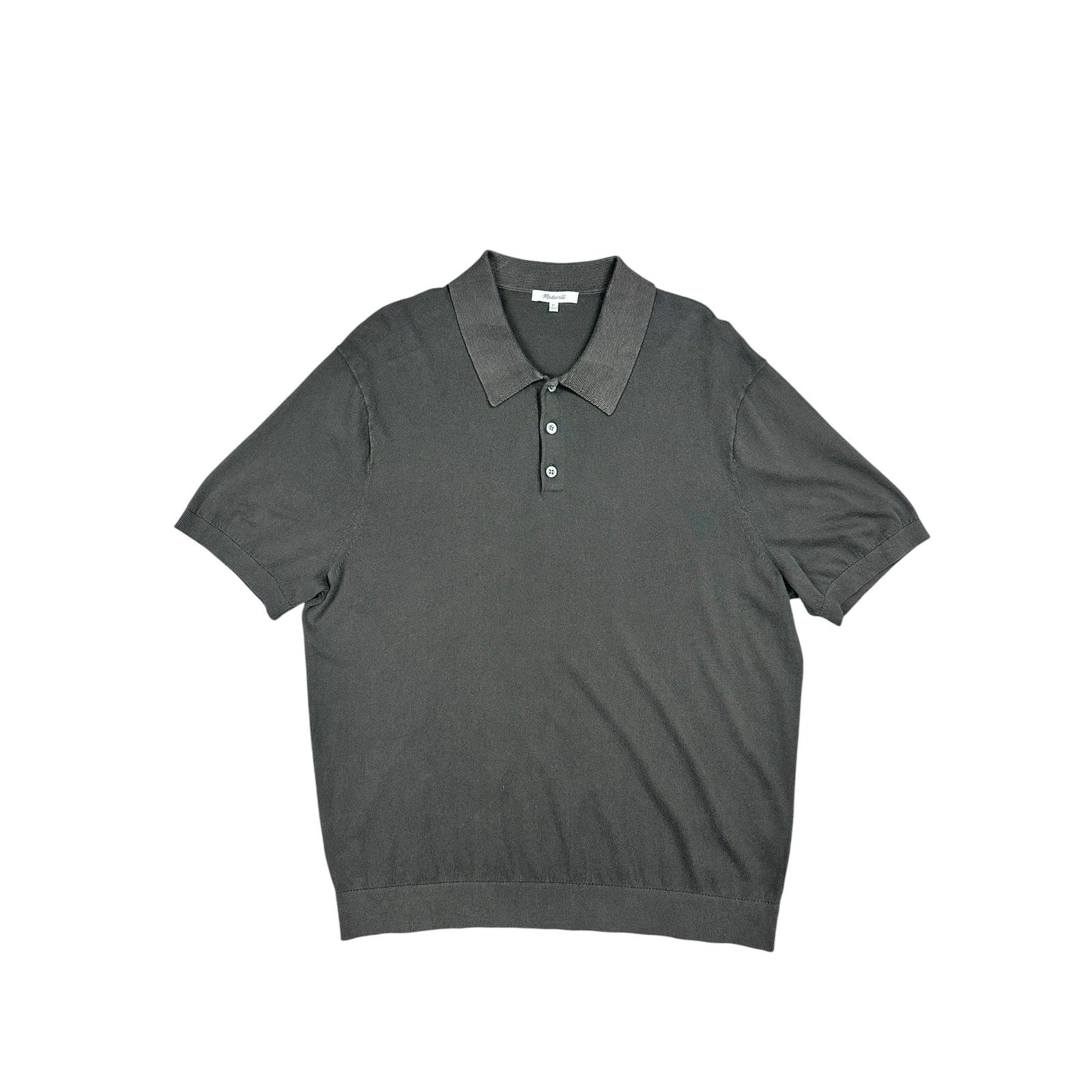 Madewell Garment Dyed Three Button Polo Sweater in Charcoal — Size XL // Preowned