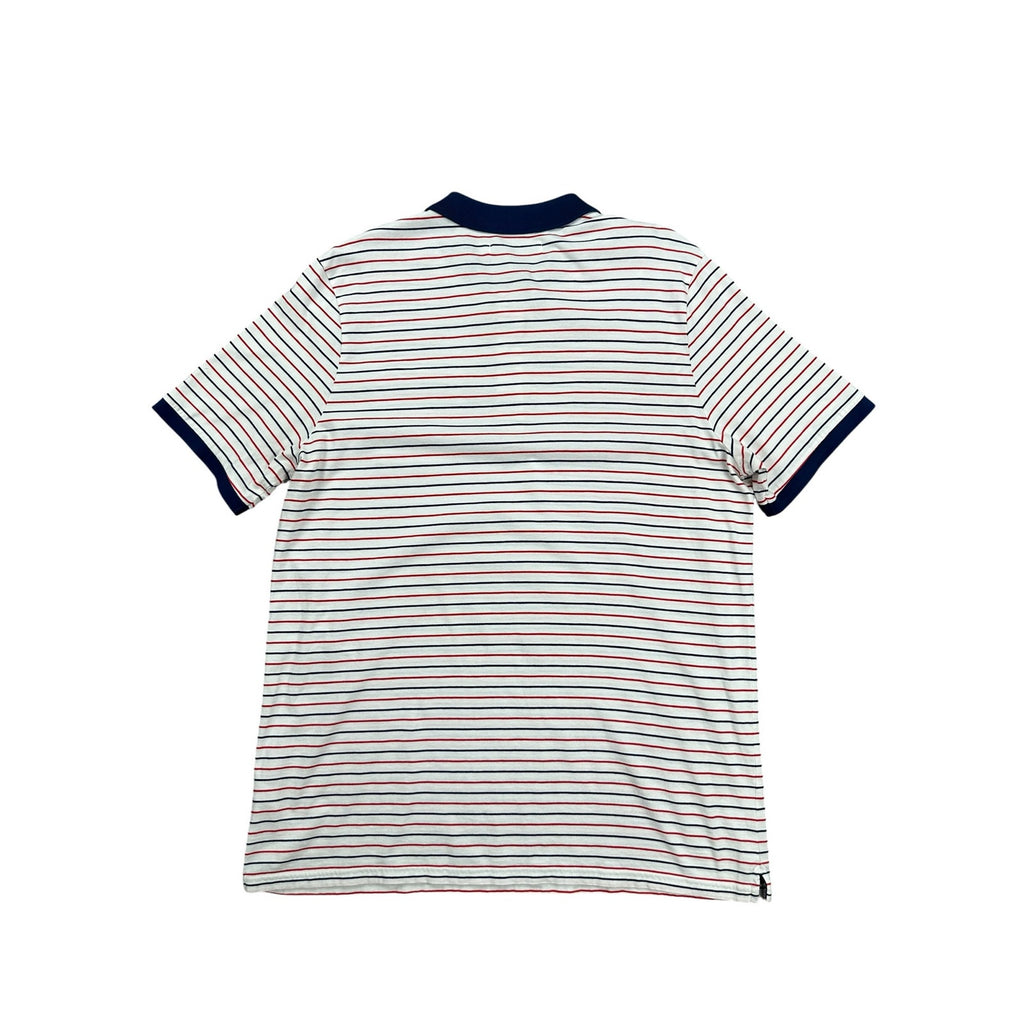 Criquet Classic Players Shirt Striped Polo White Red Navy Pima Cotton — Size XL