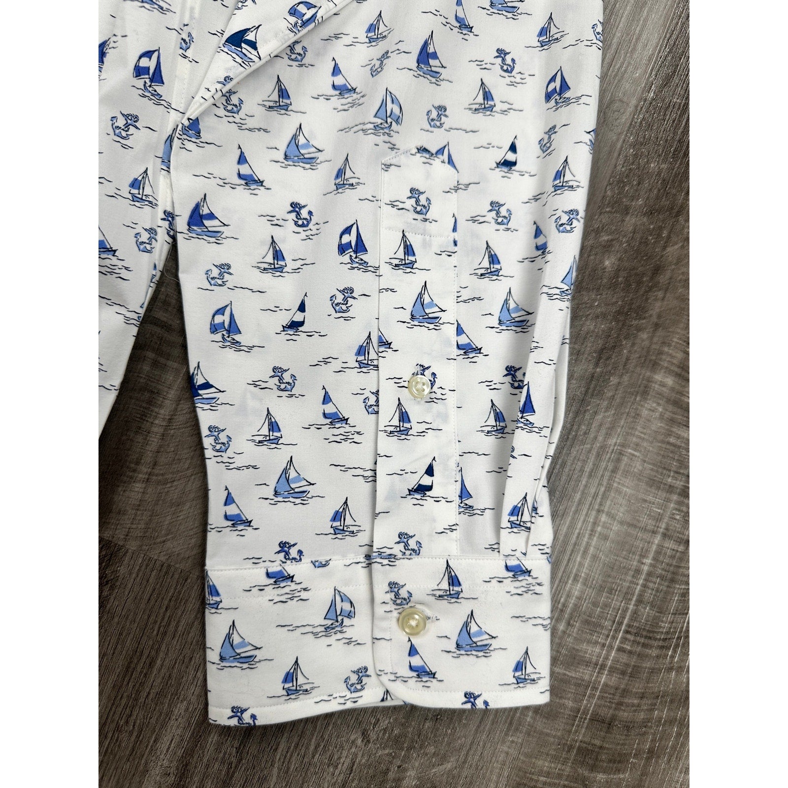 Polo Ralph Lauren Classic Fit Sailboat Anchor AOP Long Sleeve Shirt in White Blue — Size 2XL
