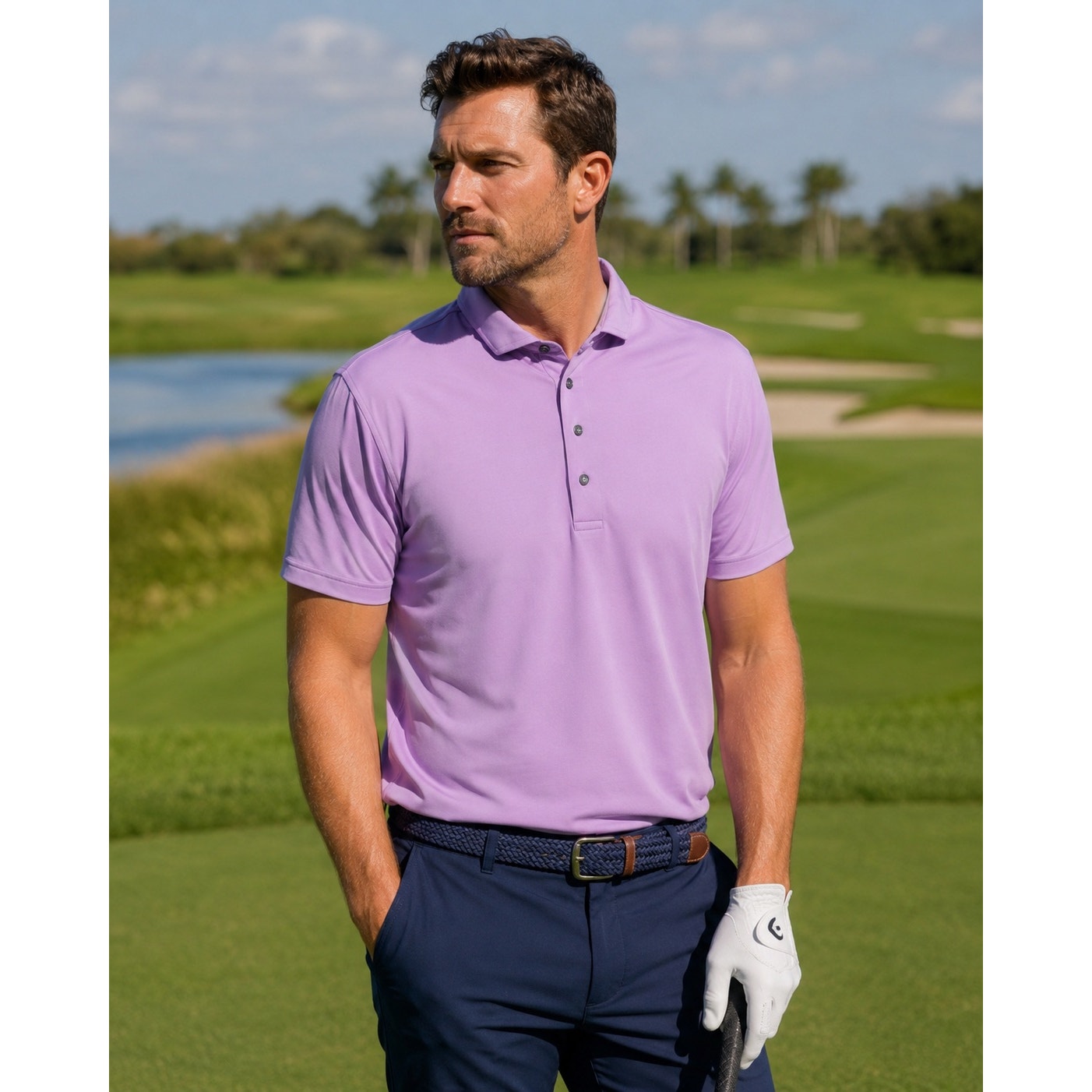 Greyson Solid Performance Golf Jersey Polo in Lavender — Size XL // Preowned