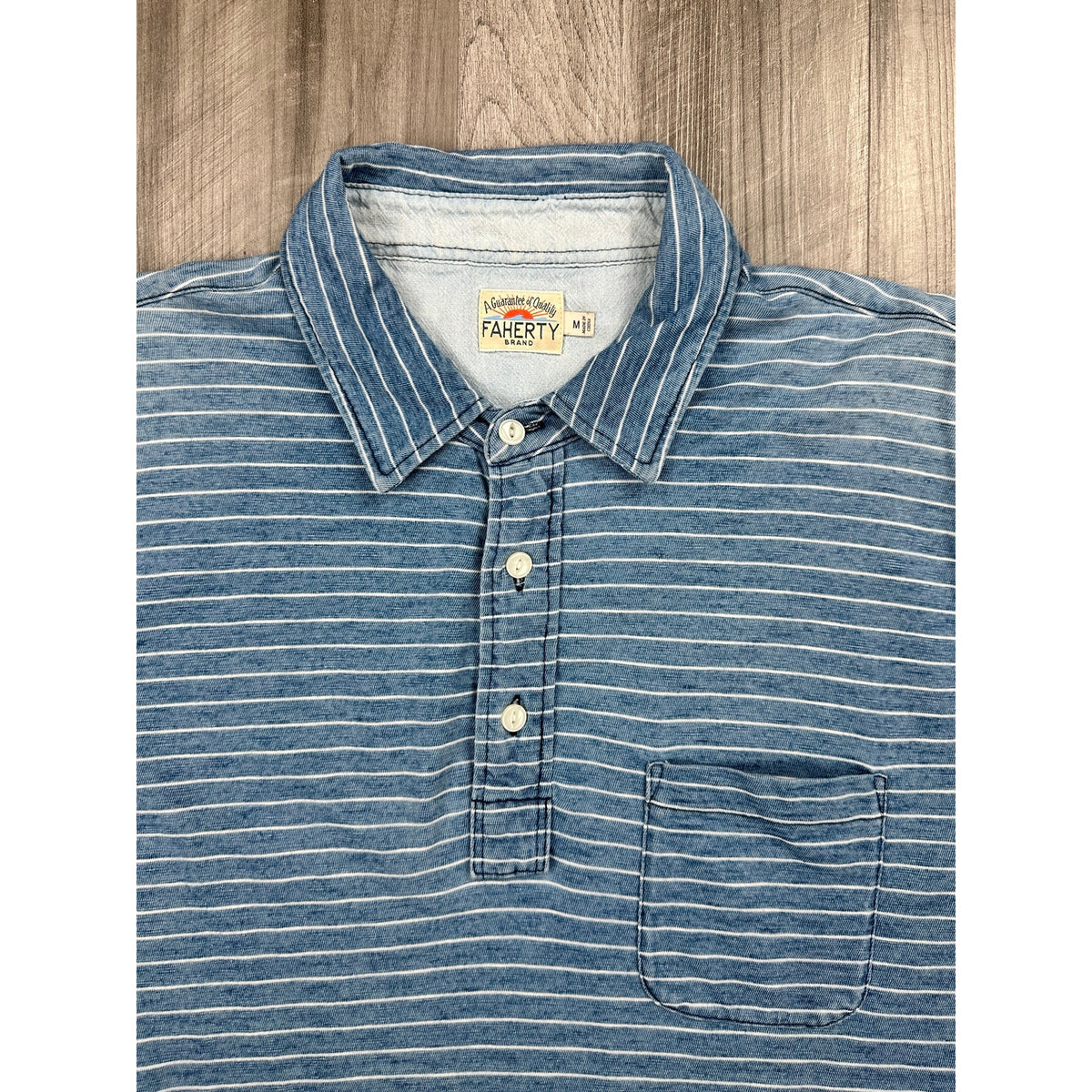 Faherty Indigo Dyed Striped Polo — Size Medium // Preowned