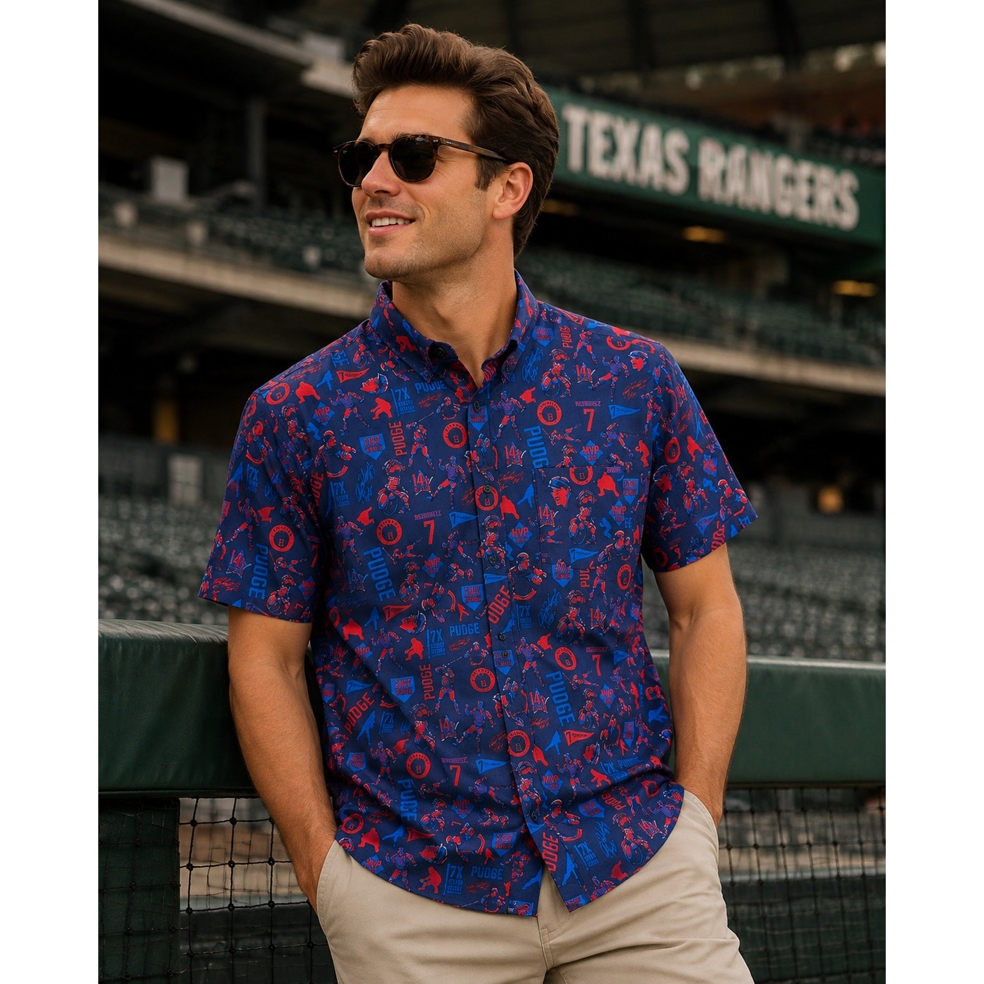 RSVLTS x National Baseball Hall of Fame Texas Rangers Ivan "Pudge" Rodriguez Shirt in Navy, Blue, Red — Size XL // Preowned