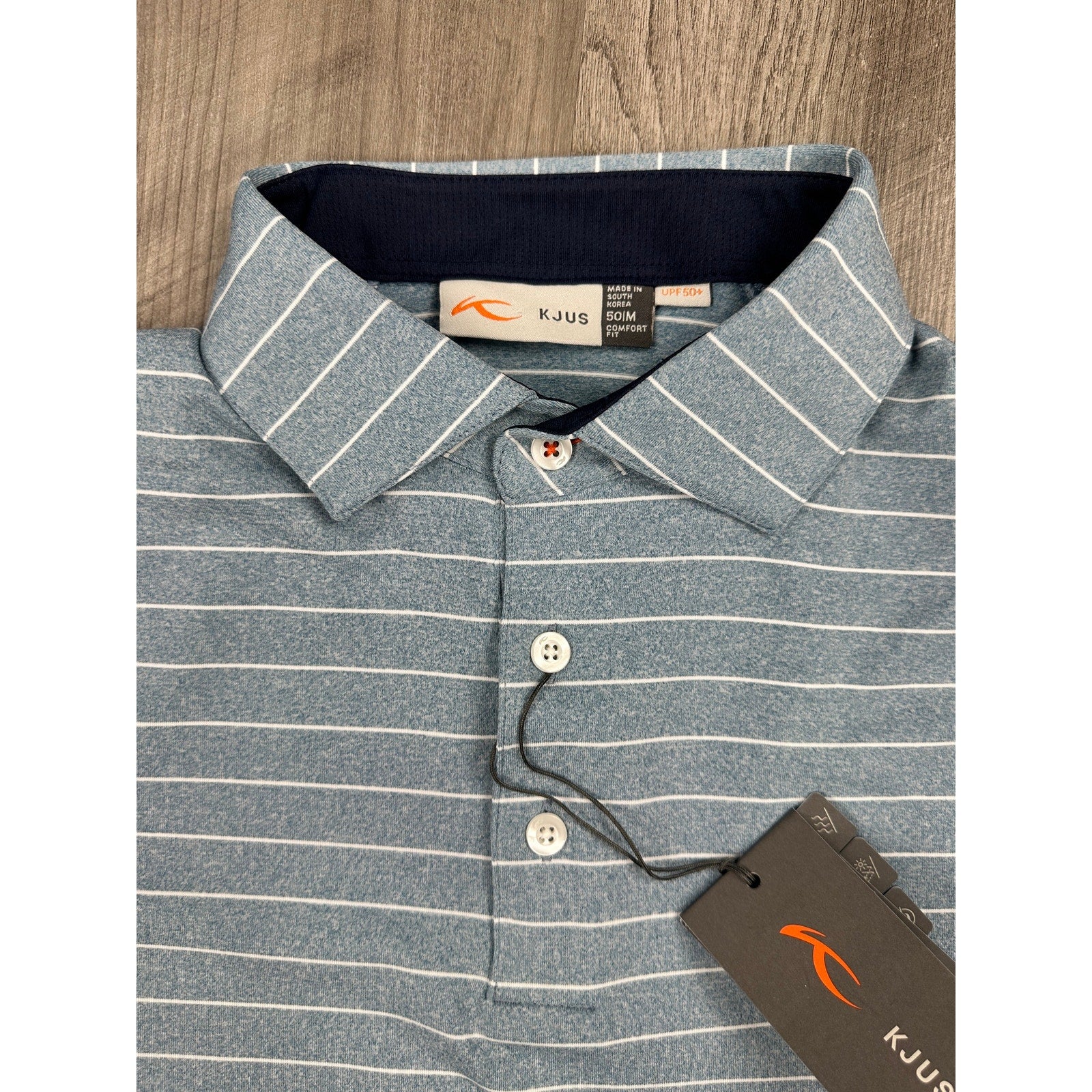 KJUS Soren Melange Stripe Long Sleeve Polo in Atlanta Blue, White — Size 50 (Medium)