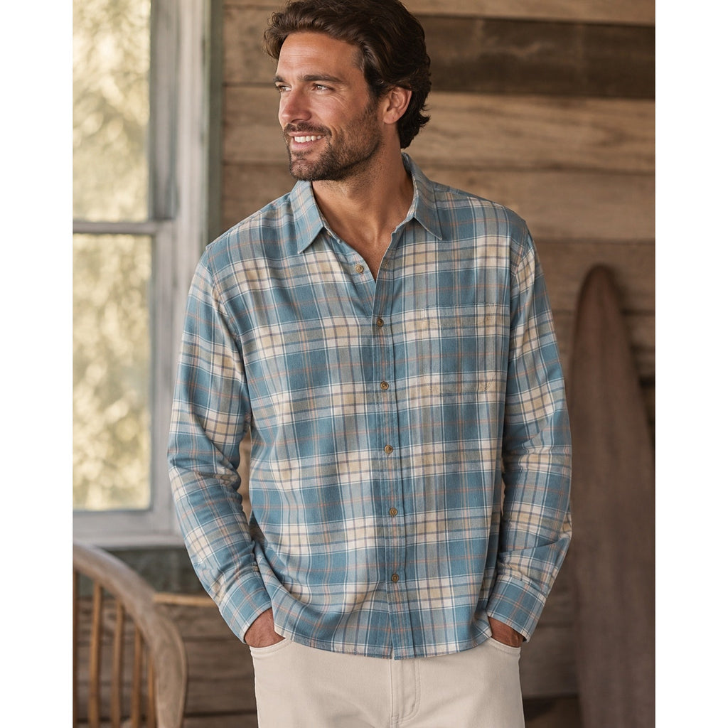 Faherty All-Time Lightweight Brushed Flannel Plaid Long Sleeve Button - Large