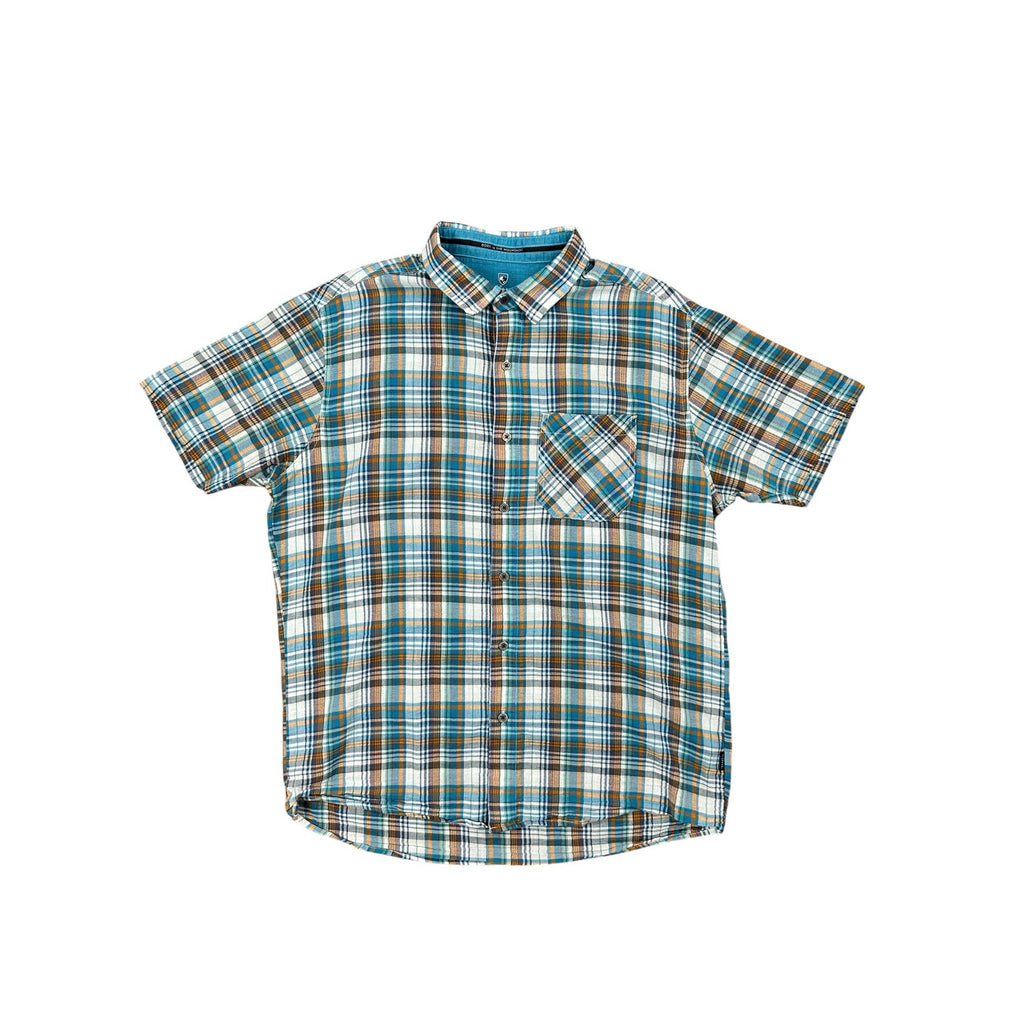 Kuhl Short Sleeve Plaid Button Down in Blue, Green, Orange, Red and White — Size Large // Preowned