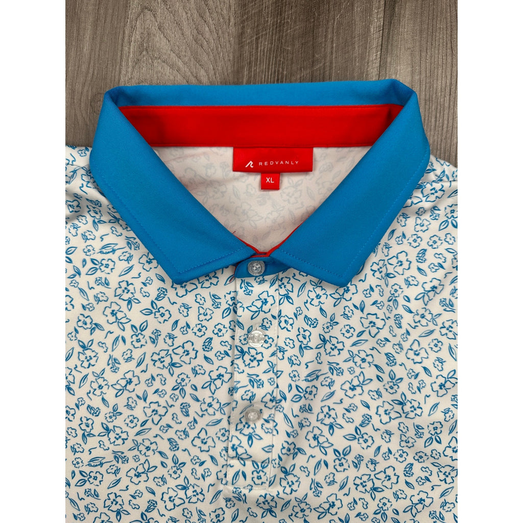 Redvanly Bendall Floral Golf Polo in Light Blue, White — Size XL // Preowned