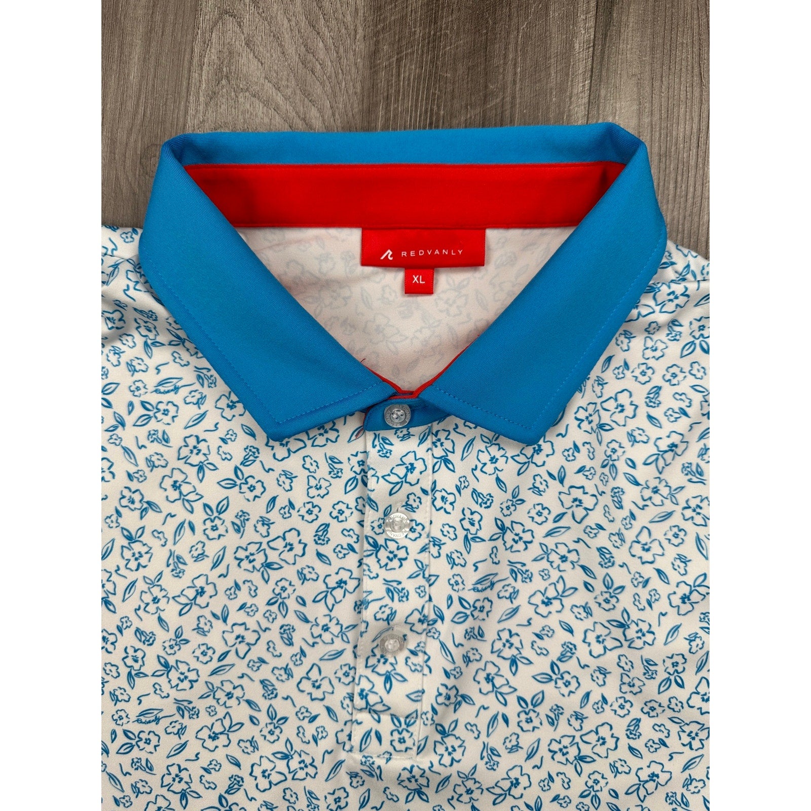 Redvanly Bendall Floral Golf Polo in Light Blue, White — Size XL // Preowned