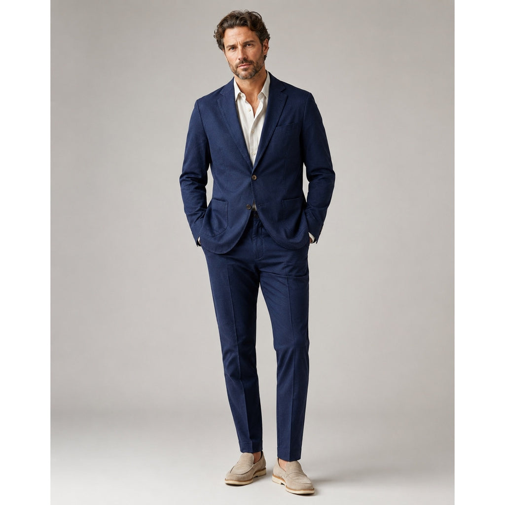 Ike Behar Unstructured Suit in Dark Navy Cotton Linen Spandex — Size Small