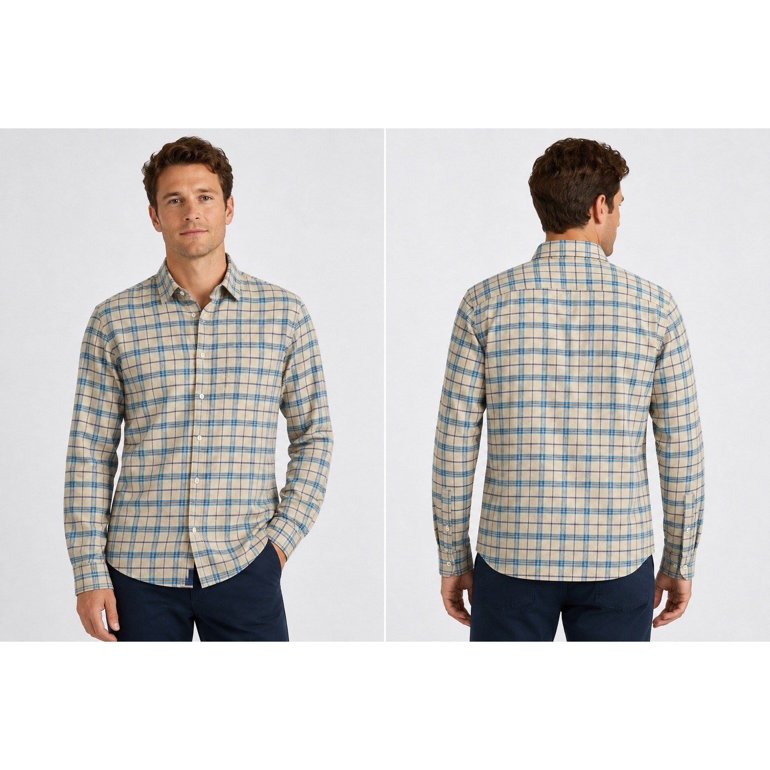 UNTUCKit Avesso Slim Fit Wrinkle Free Flannel Plaid Long Sleeve Shirt in Tan, Blue, Black, Pink — Size Large // Preowned