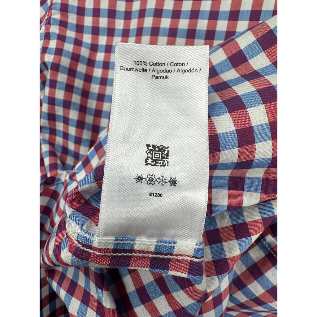 Fred Perry Gingham Short Sleeve Button Down in Dark Red Blue White — Size XL // Preowned