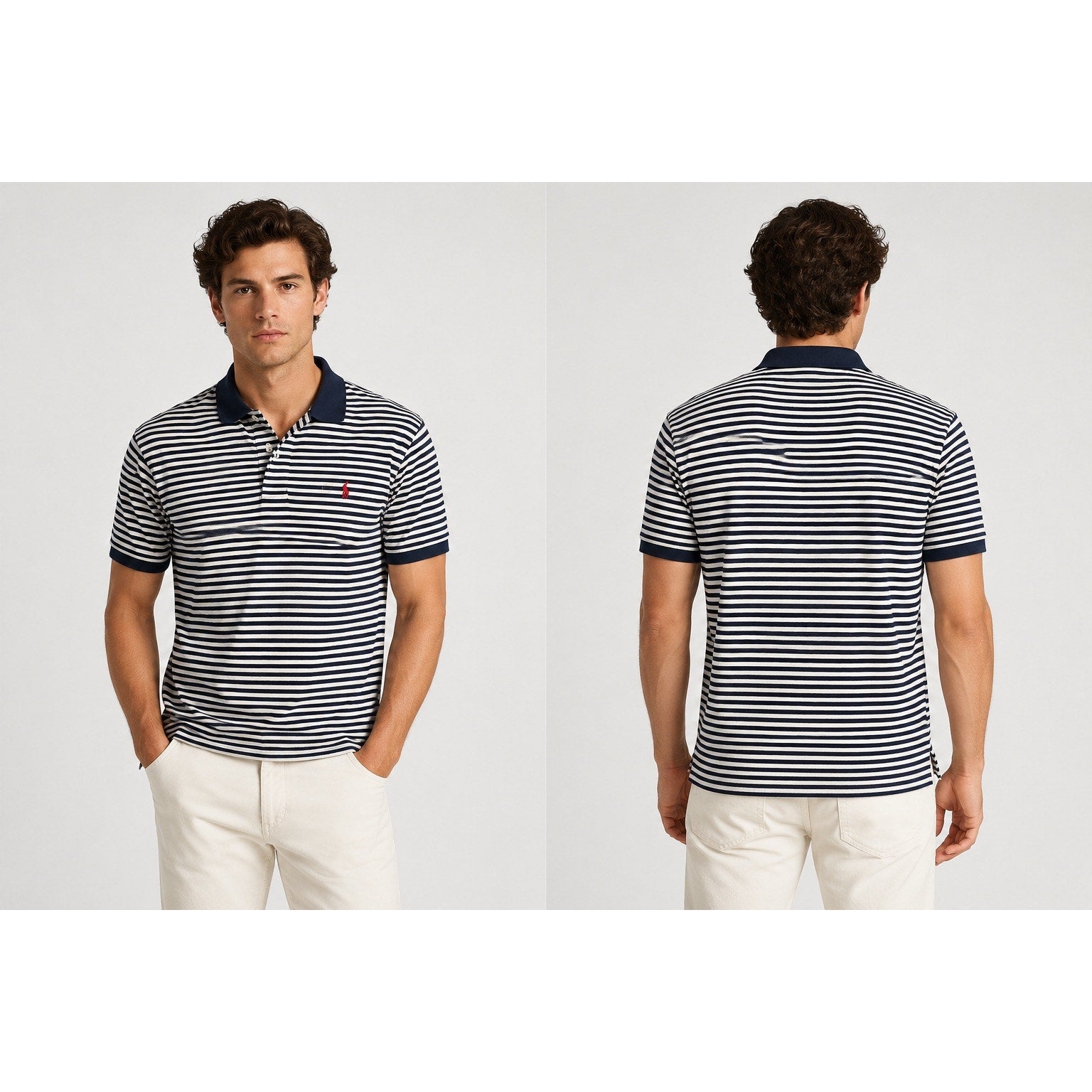 Polo Ralph Lauren Classic Fit Striped Mesh Polo Navy White — 5XB