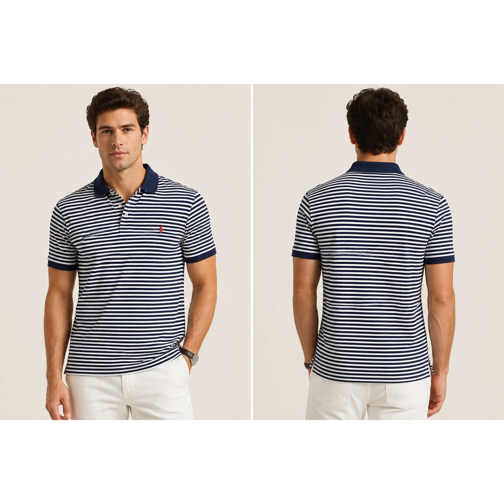 Polo Ralph Lauren Classic Fit Striped Mesh Polo Navy White — 6XB