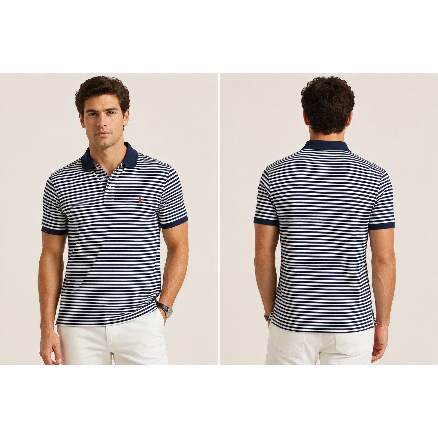 Polo Ralph Lauren Classic Fit Striped Mesh Polo Navy White — 6XB