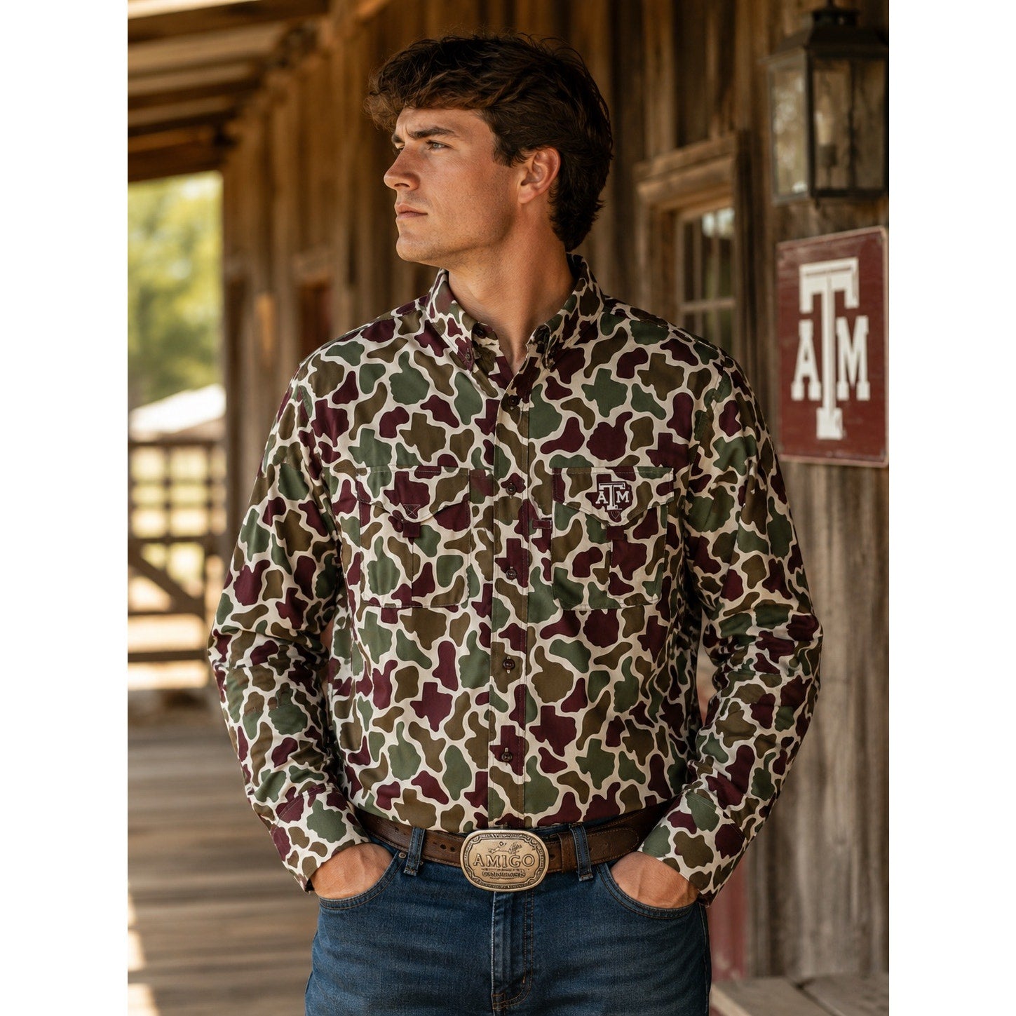 Texas A&M Aggies Amigo Provisions Camo Vented Long Sleeve Button Down - XL