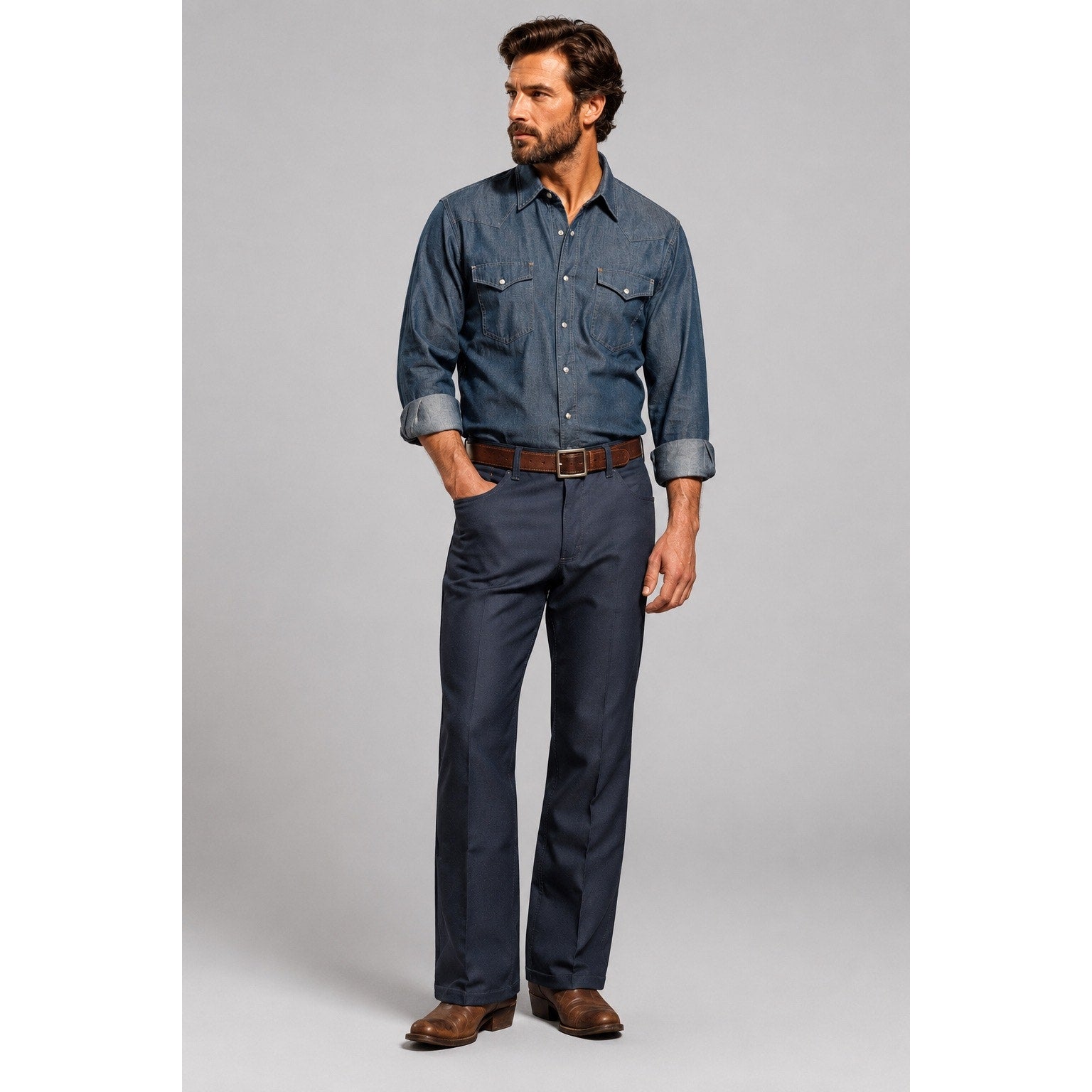 Wrangler Wrancher Dress Jean in Midnight Navy Bootcut — 48x32