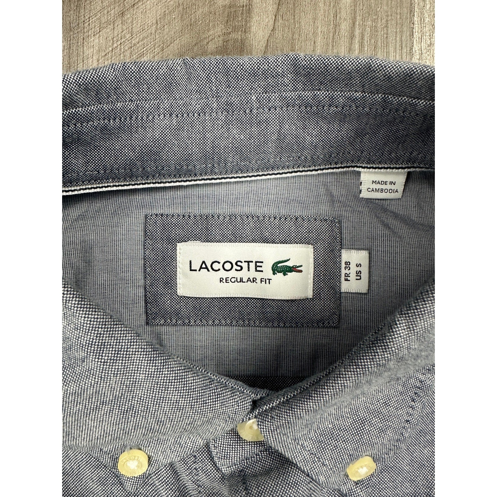 Lacoste Regular Fit Oxford Cotton Short Sleeve Shirt in Navy — Size Small // Preowned