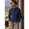 Mizzen+Main City Flannel Plaid Trim Fit Long Sleeve Button Down in Dark Blue — Size Small