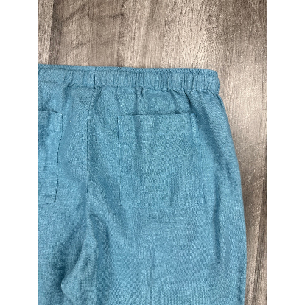 Alex Crane Bo Drawstring Linen Pants in Blue — Size Medium