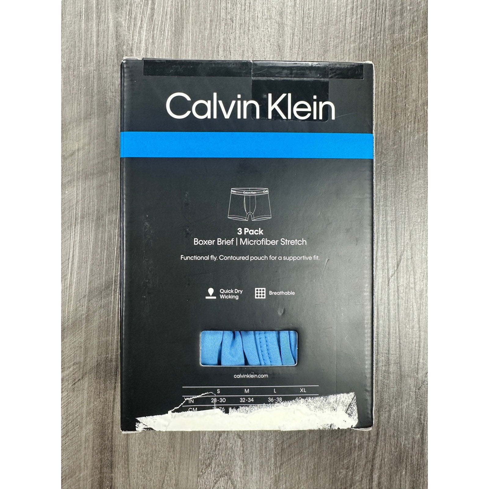 Calvin Klein Microfiber Stretch Boxer Brief 3-Pack in Blue Multi — Size Large