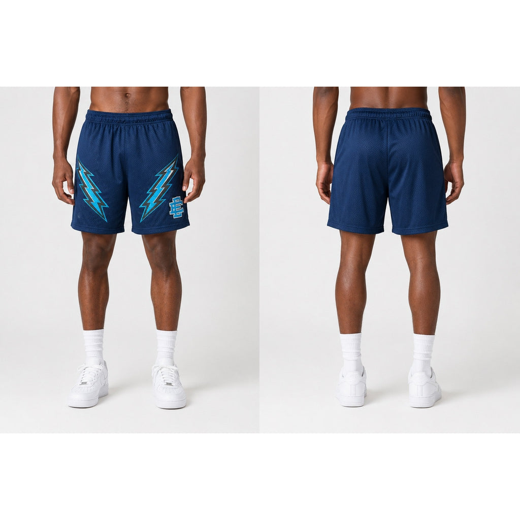 Eric Emanuel Bolt Mesh Gym Shorts in Navy, Blue and White — Size XL // Preowned