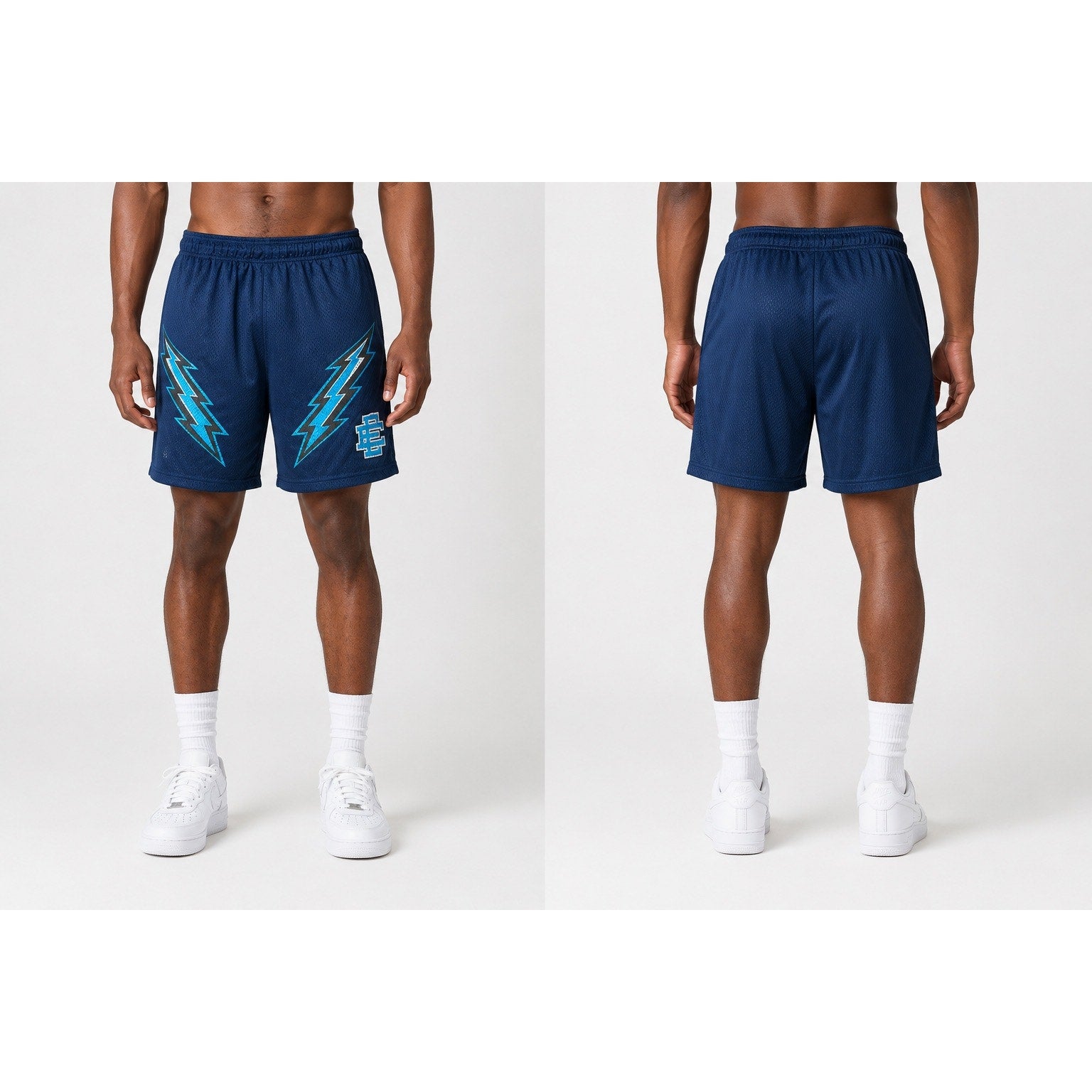 Eric Emanuel Bolt Mesh Gym Shorts in Navy, Blue and White — Size XL // Preowned