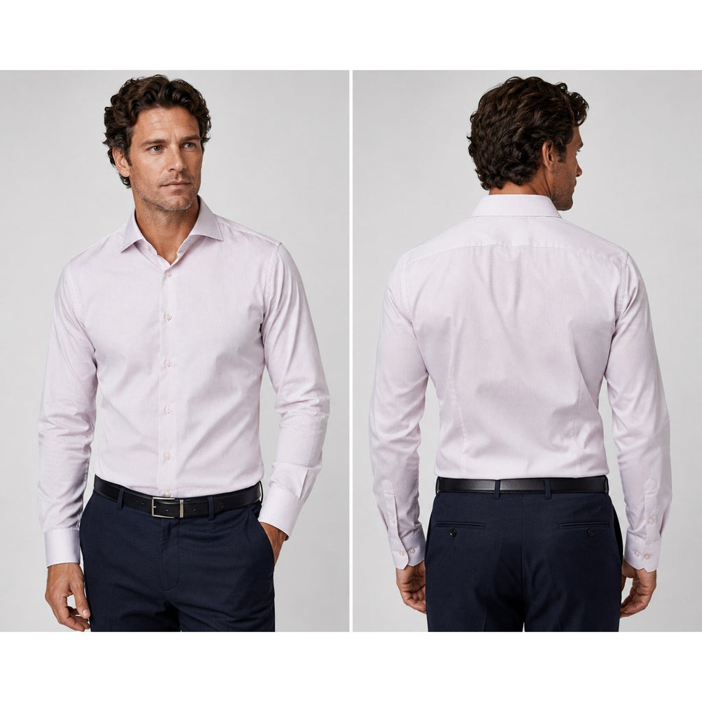 Eton Contemporary Fit Fine Twill Geometric Long Sleeve Shirt in Dark Pink, White — Size 15.5 (Medium) // Preowned