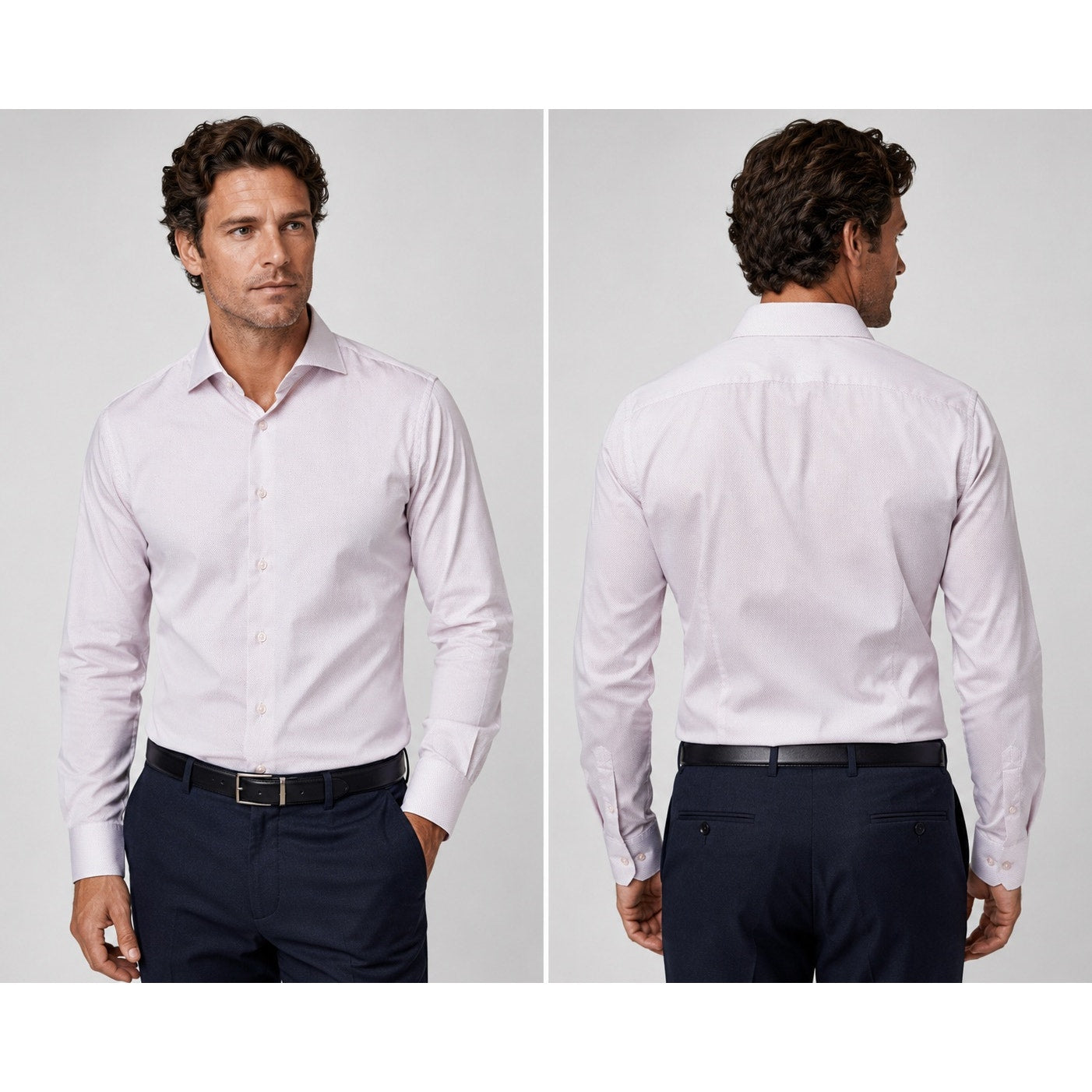 Eton Contemporary Fit Fine Twill Geometric Long Sleeve Shirt in Dark Pink, White — Size 15.5 (Medium) // Preowned