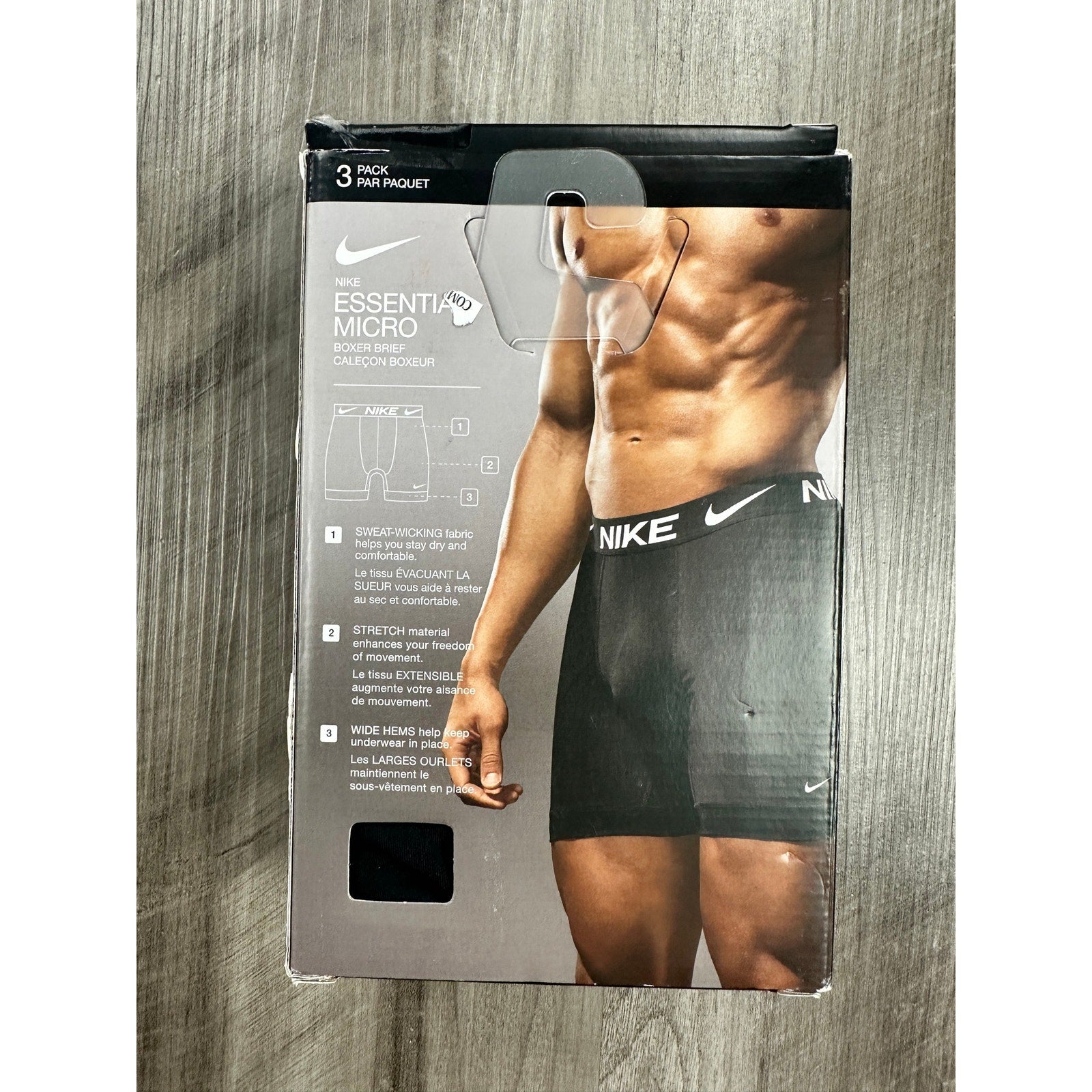 Nike Essential Micro Dri-FIT Boxer Brief 3-Pack in Black Blue Gray — Size Large