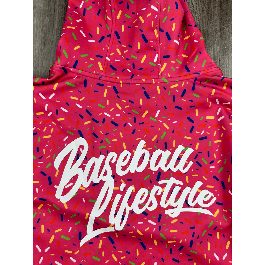 Baseball Lifestyle 101 Ice Cream Pullover Hoodie in Strawberry Pink — Size XL