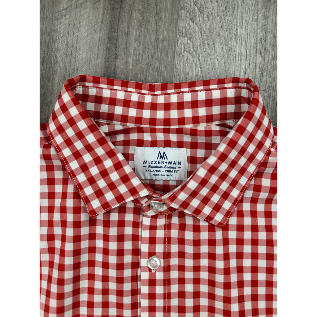 Mizzen+Main Trim Fit Checkered Long Sleeve Button Down in Red and White — Size 2XL // Preowned