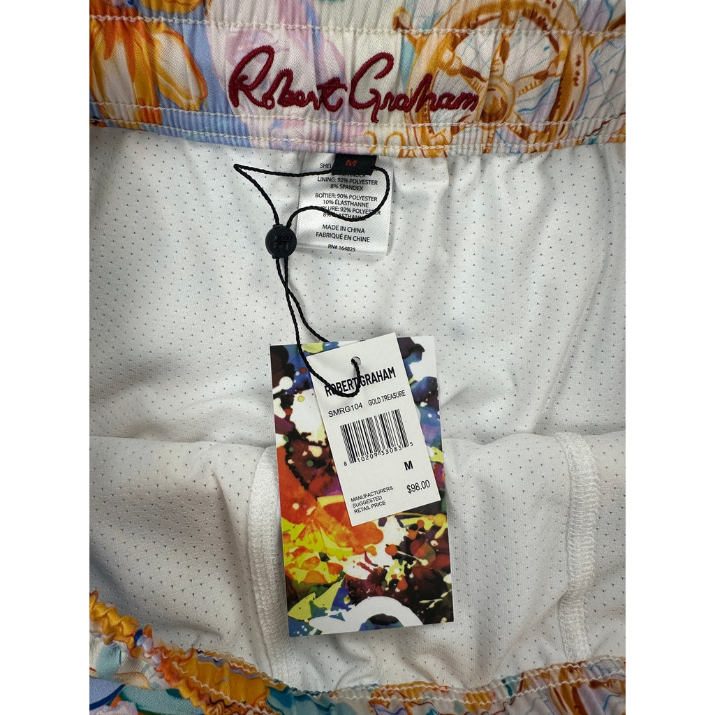 Robert Graham Floral Gold Treasure Swim Trunks — Size Medium