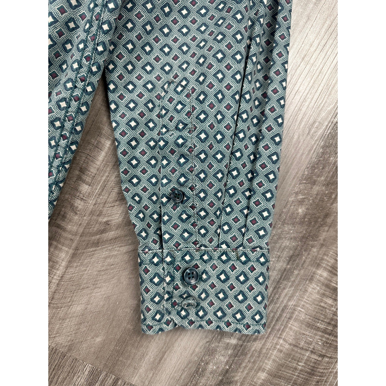 Desigual Abstract Happy Every Time Regular Fit Long Sleeve Shirt in Hunter Green, Brown, Light Cream — Size Small // Preowned