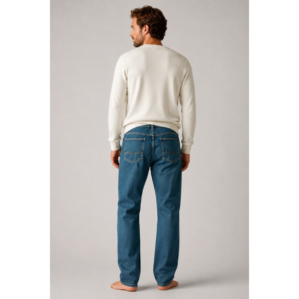 Tommy Bahama Tencel Blend Relaxed Straight Leg Denim Jean in Medium-Dark Wash Blue — 38x32
