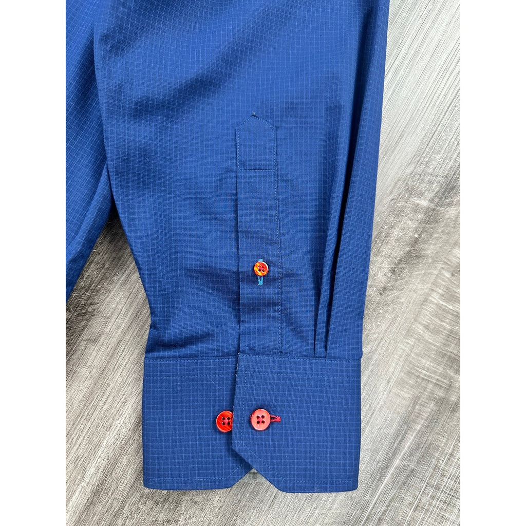 Twillory Signature Performance Tailored Fit Mini Windowpane Long Sleeve Button Down in Navy — Size 2XL // Preowned