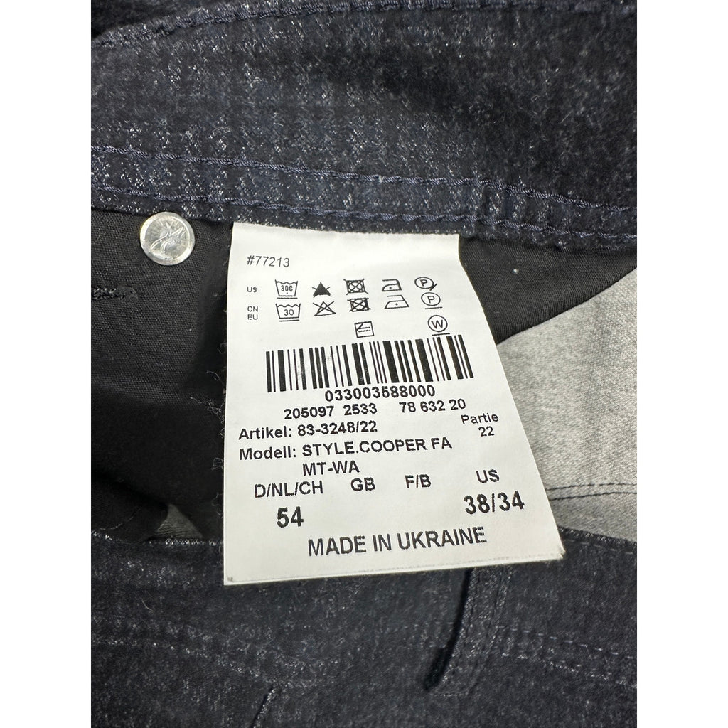 Brax Cooper Fancy Checkered Print Pants in Black and Navy — Size 38x34 // Preowned