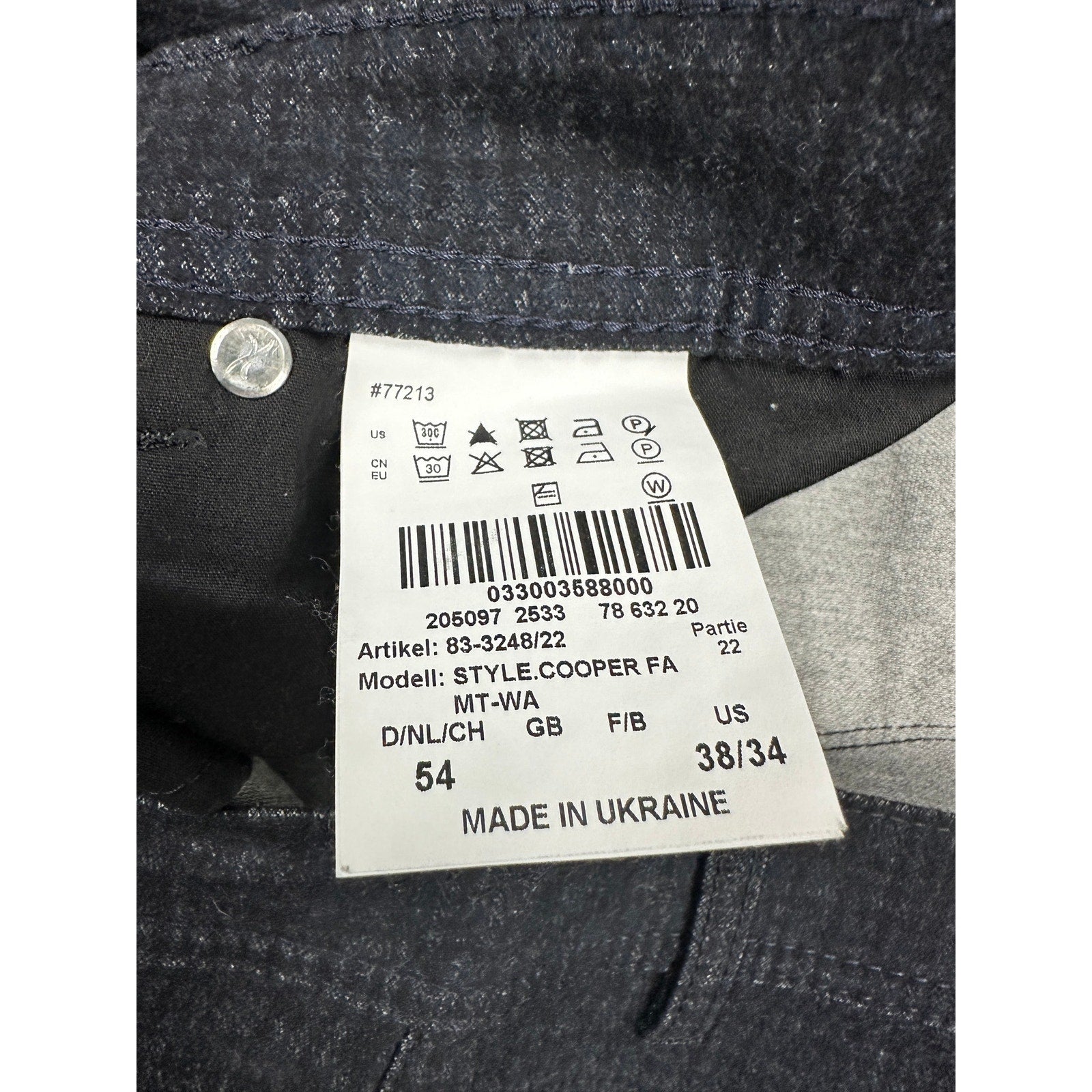 Brax Cooper Fancy Checkered Print Pants in Black and Navy — Size 38x34 // Preowned