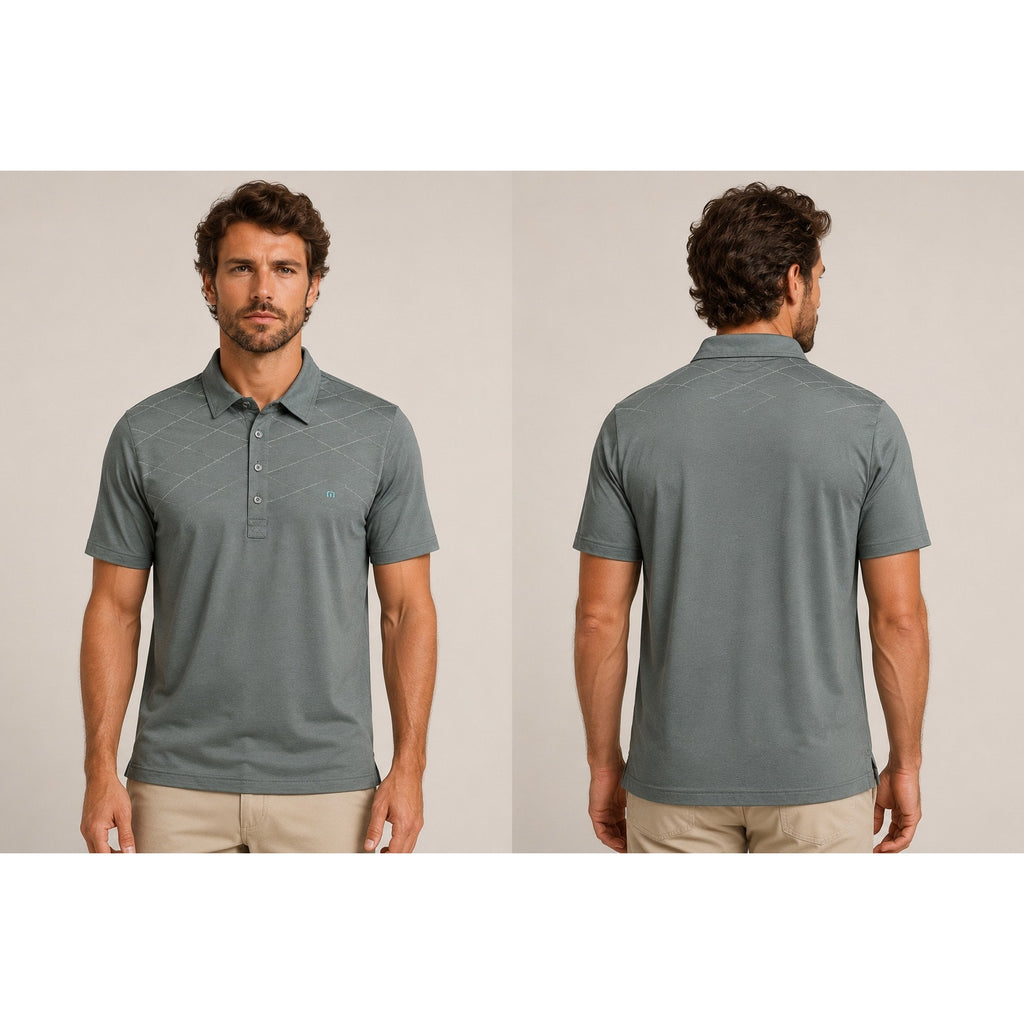 Travis Mathew Diamond Stitched Golf Polo Gray Pima Cotton — Size Medium