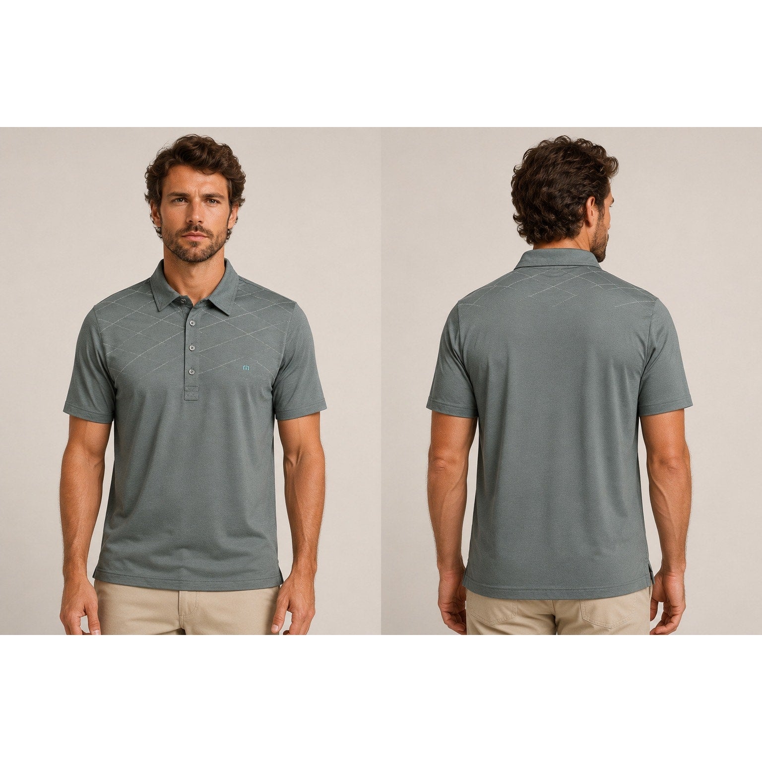 Travis Mathew Diamond Stitched Golf Polo Gray Pima Cotton — Size Medium
