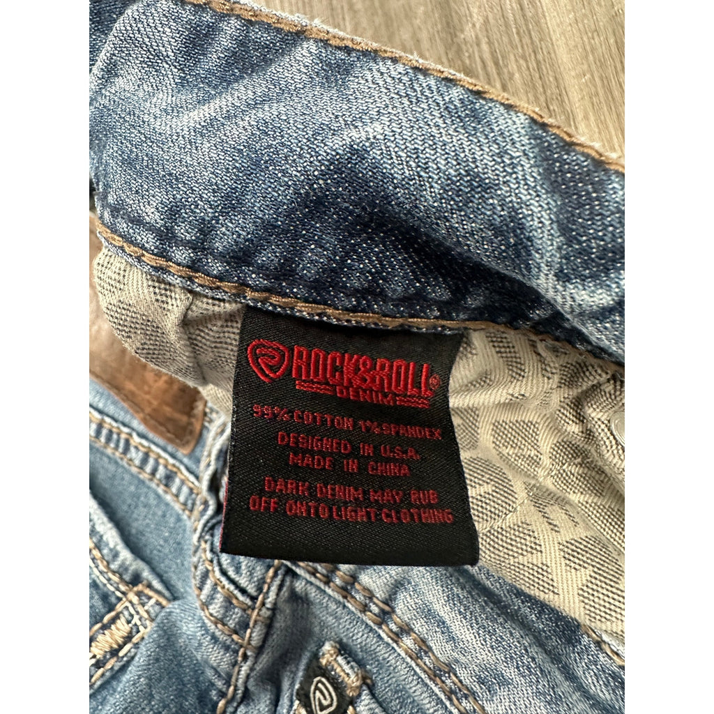 Rock & Roll Denim Double Barrel Relaxed Straight Leg Jean in Blue — Size 36x34 // Preowned