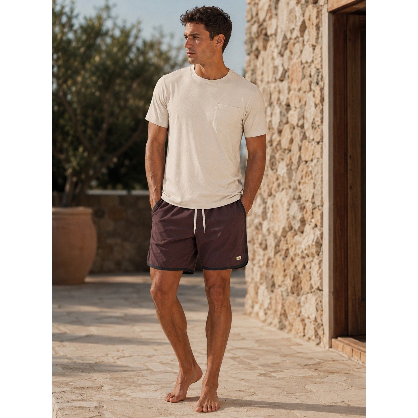 Vuori Banks Performance Athletic Shorts in Dark Burgundy Black — Size Medium // Preowned
