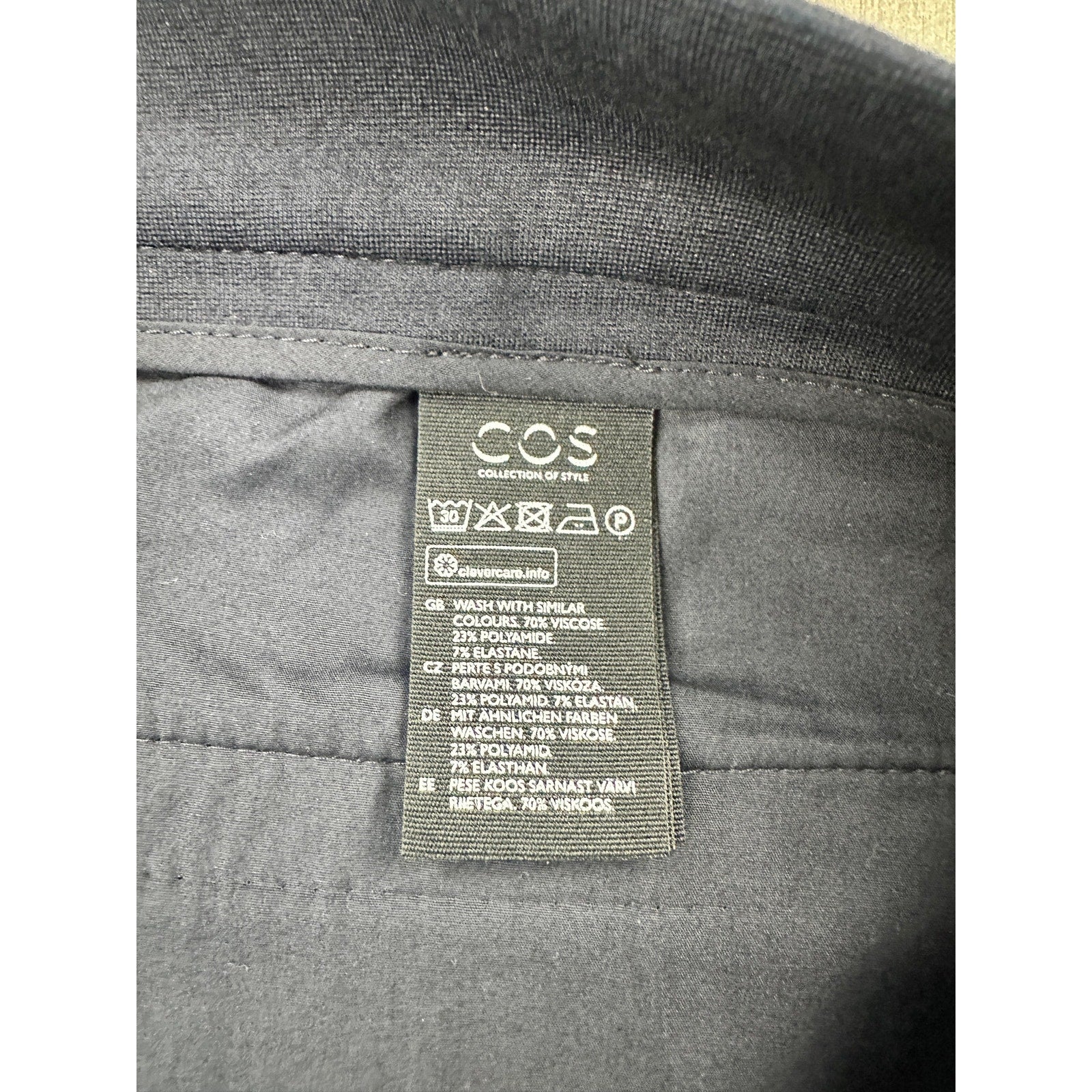 COS Slim Tapered Viscose Blend Ankle Zip Trousers in Navy — Size 50 (US 34R) // Preowned
