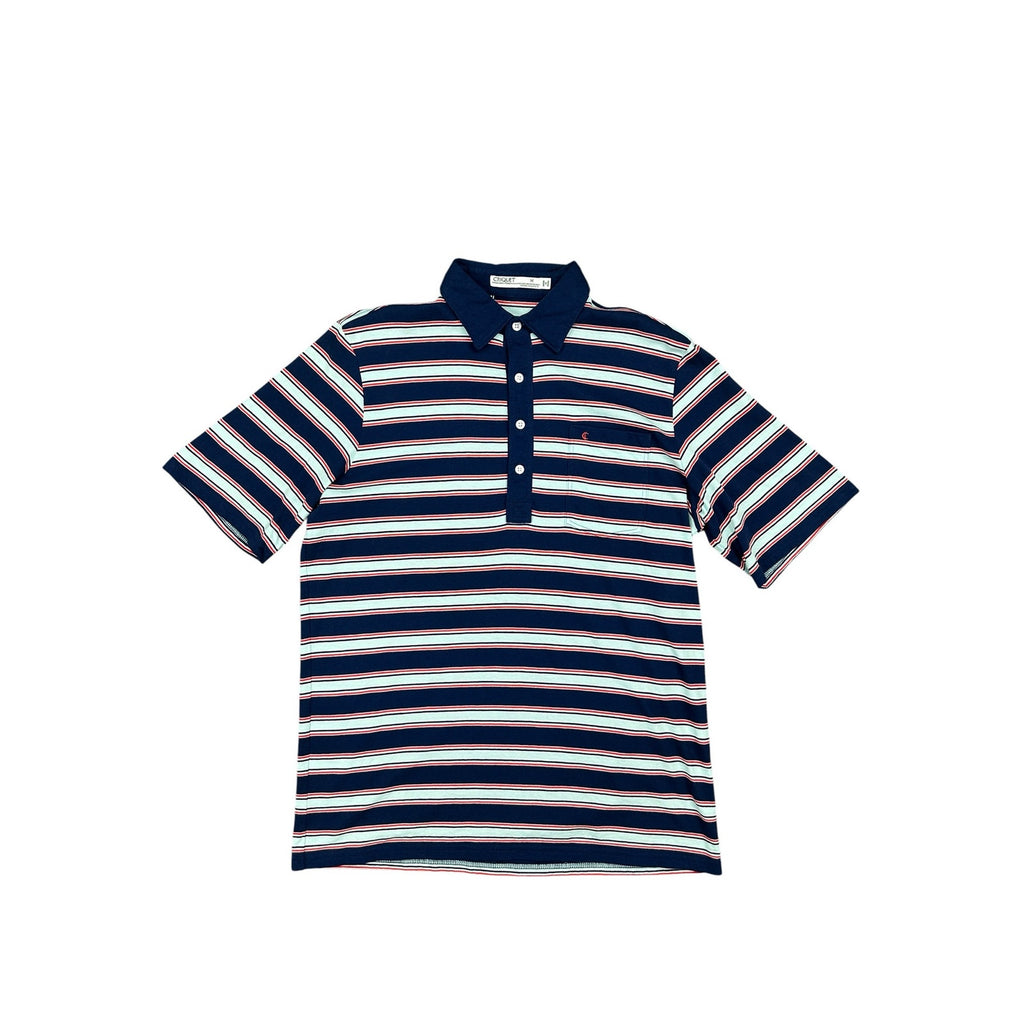 Criquet Striped Players Pocket Polo in Navy, Red, Seafoam Green — Size Medium // Preowned