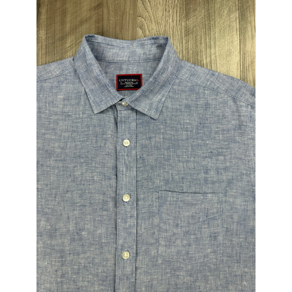 UNTUCKit Valente Linen Short Sleeve Button Down in Blue — Size Medium // Preowned