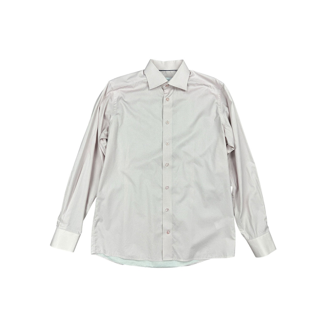 Eton Contemporary Fit Fine Twill Geometric Long Sleeve Shirt in Dark Pink, White — Size 15.5 (Medium) // Preowned