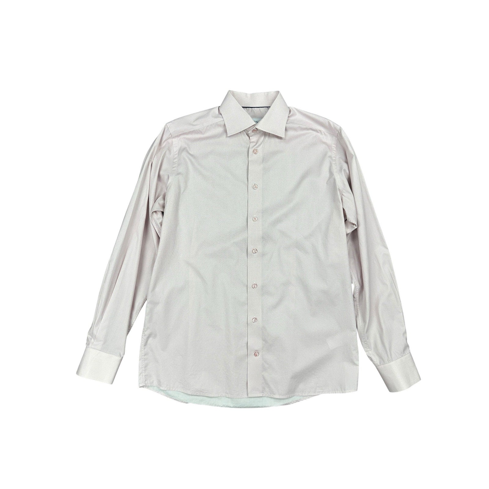 Eton Contemporary Fit Fine Twill Geometric Long Sleeve Shirt in Dark Pink, White — Size 15.5 (Medium) // Preowned