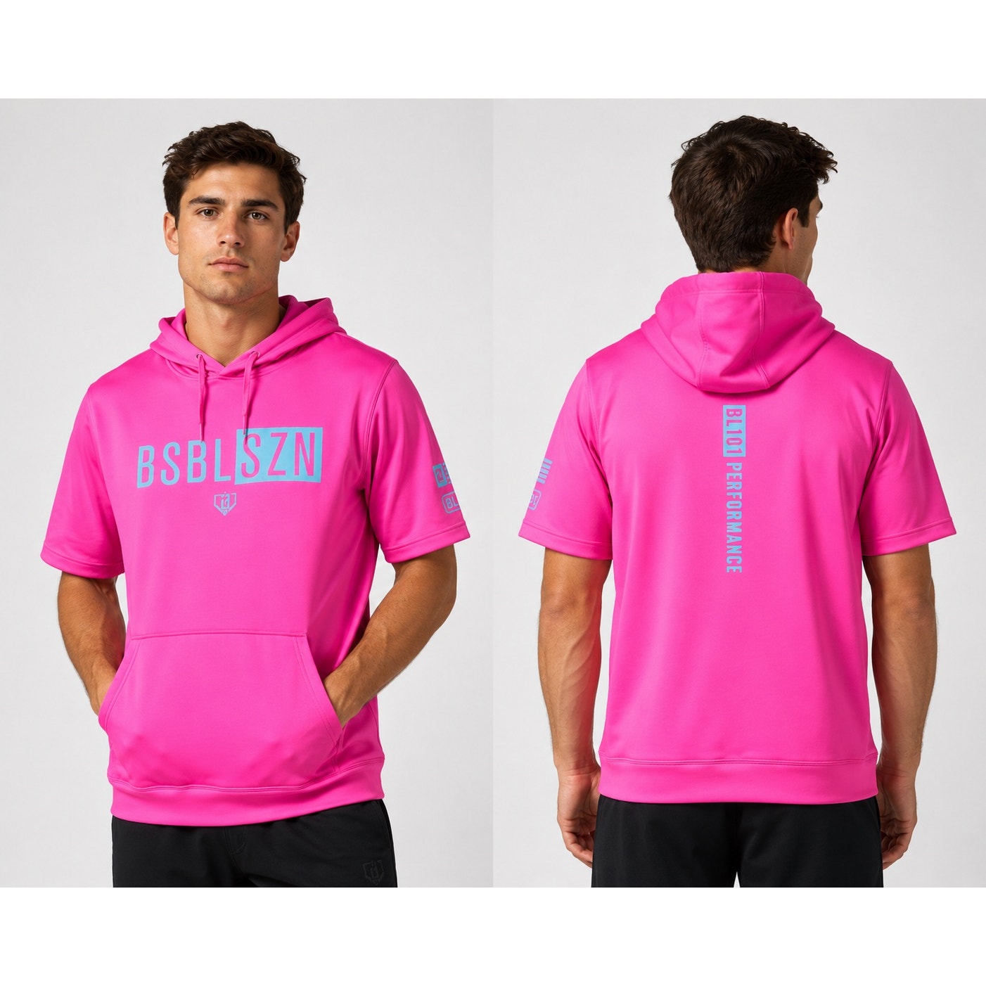 Baseball Lifestyle 101 BSBL-SVN Short Sleeve V2 Hoodie in Cotton Candy Pink — Size Large