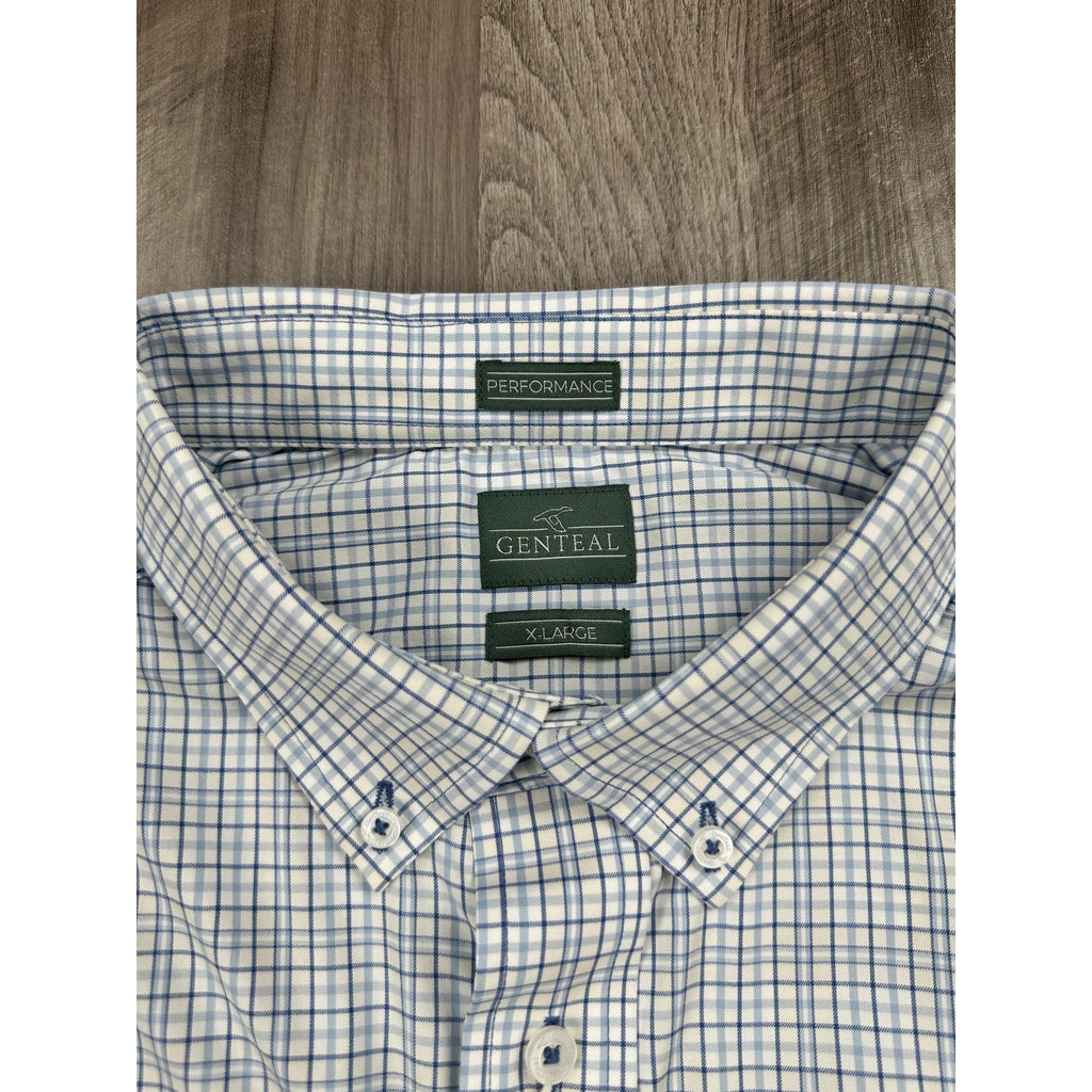 Genteal Club Collection Performance Sport Shirt Long Sleeve Button Down in Ether Plaid — Size XL