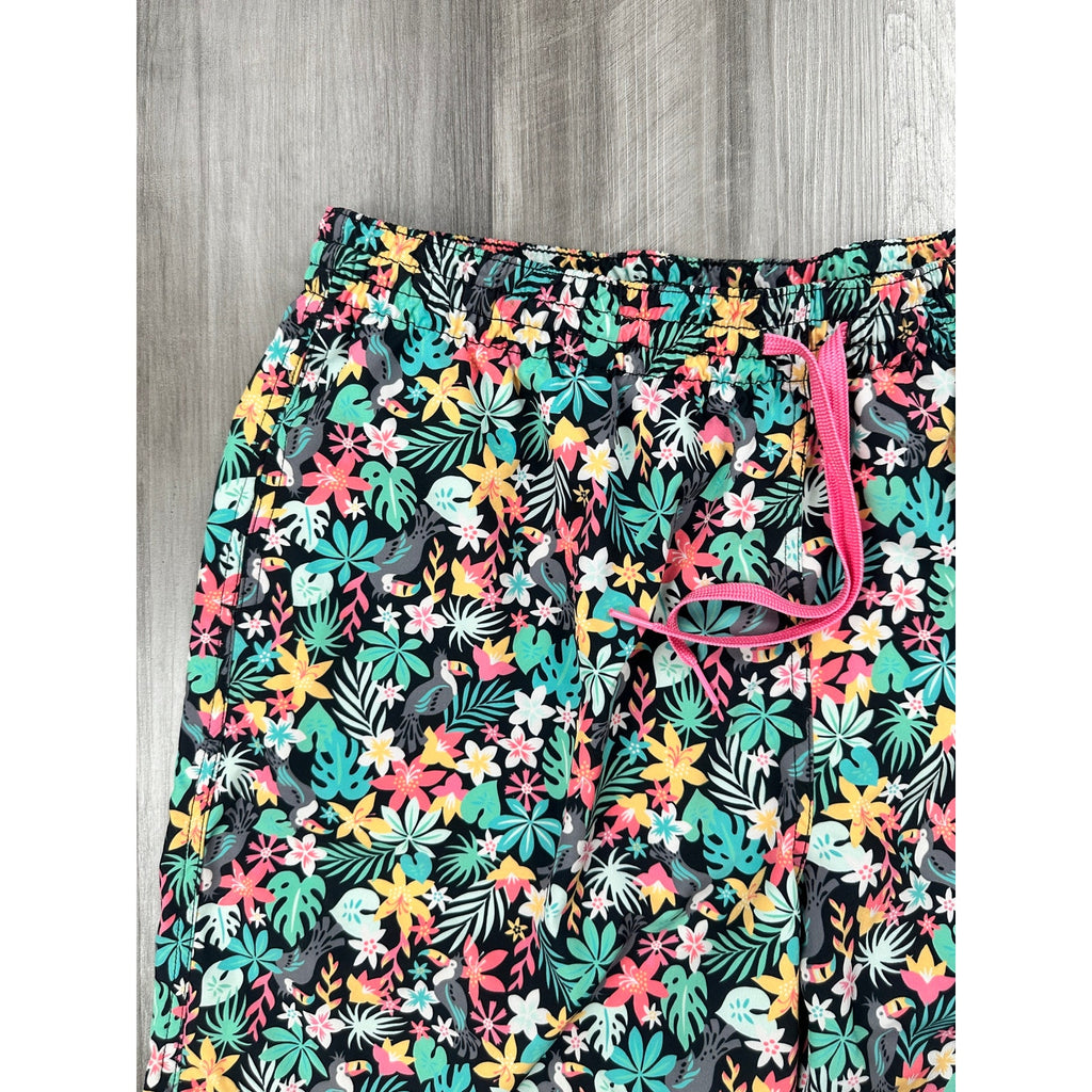 Chubbies The Bloomerangs 7" Swim Trunks in Black with Multi Jungle Print — Size XL // Preowned