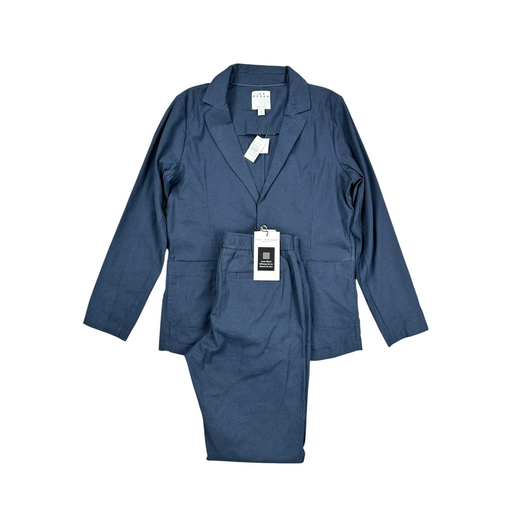 Ike Behar Unstructured Suit in Dark Navy Cotton Linen Spandex — Size Small
